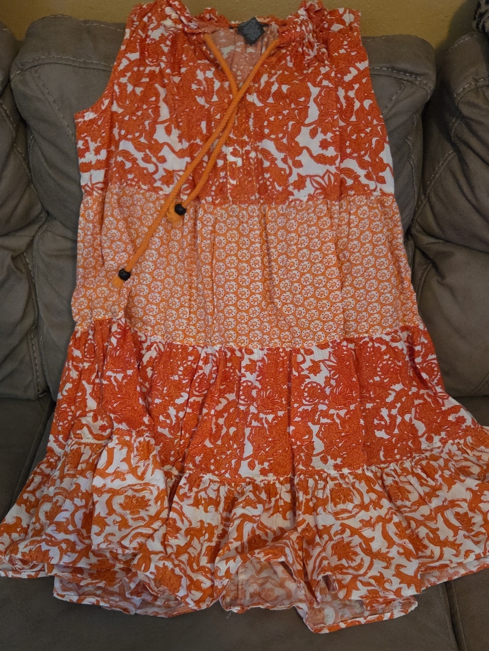 Chelsea & Theodore Orange and White Floral Tiered Dress